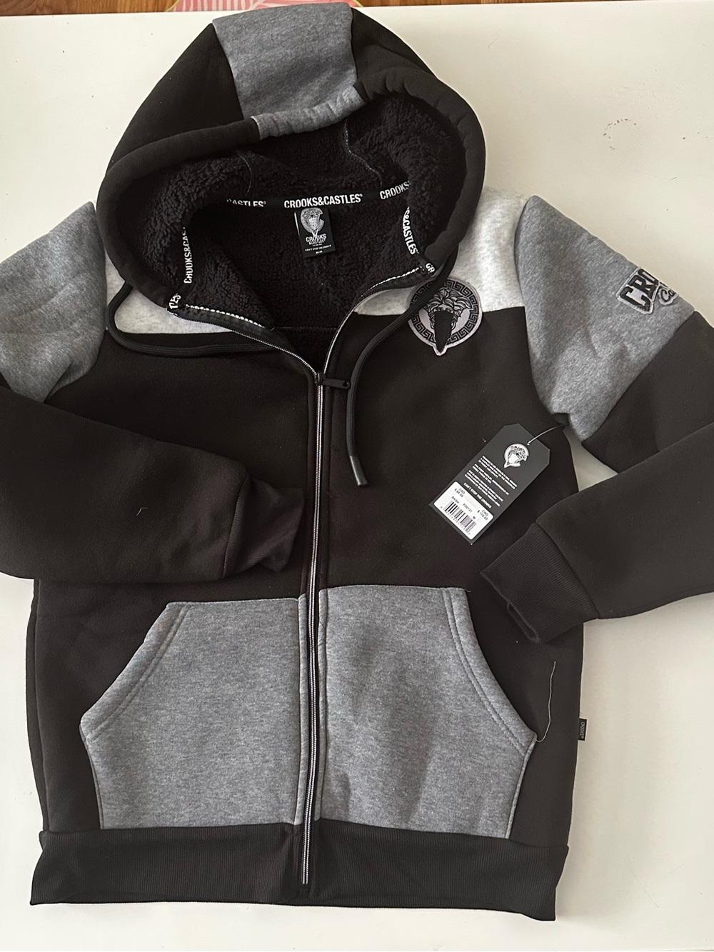Crooks & Castles men’s Black and Gray Fleece-Lined Zip Hoodie